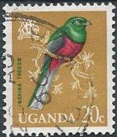 Uganda 100 (used) 20c Narina trogon (1965)