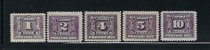 CANADA SCOTT #J1-J5 1906-28 POSTAGE DUES UNWMK- PERF 12- MINT NEVER HINGED