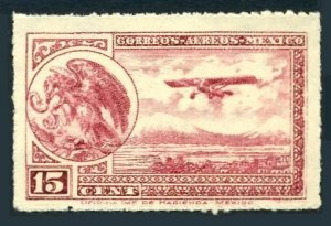Mexico C22 rouletted,MNH.Michel 617. Air Post 1930.Coat of Arms,Eagle,Airplane.