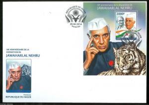 NIGER 2014 50th MEMORIAL ANNIVERSARY OF JAWAHARLAL NEHRU WITH GANDHI S/S FDC