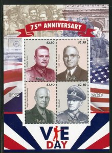 TUVALU 2020  75th ANN OF VE DAY EISENHOWER TRUMAN KEITEL JODL SHEET MINT NH