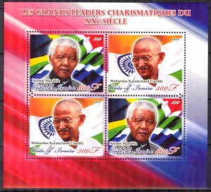 Ivory Coast 2011 Politicians (IV) Nelson Mandela Mahatma Gandhi Sheet MNH