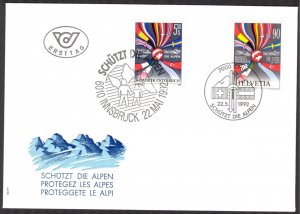 Switzerland 1992 Nature Protect the Alps Joint with Austria Flags FDC