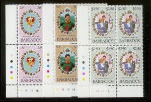 BARBADOS Sc#547-549 Complete Mint Never Hinged PLATE BLOCK Set