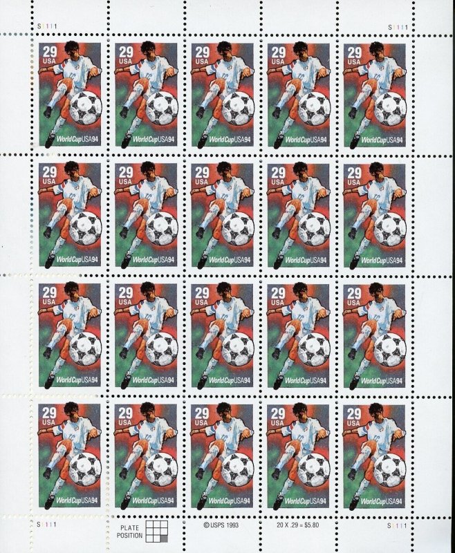 UNITED STATES SCOTT #2834 WORLD CUP SOCCER COMPLETE SHEET MINT NH