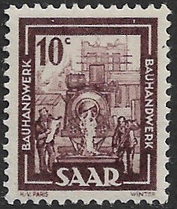 SAAR FRENCH PROTECTORATE 1949-51 10c Building Trades Pictorial Sc 204 MNH
