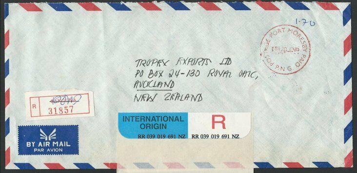 PAPUA NEW GUINEA 1998 Reg cover to NZ - Panguna label used Port Moresby....10420