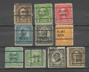 30 FLINT MICH. Precancels on Vintage U.S. Stamps, Hinged