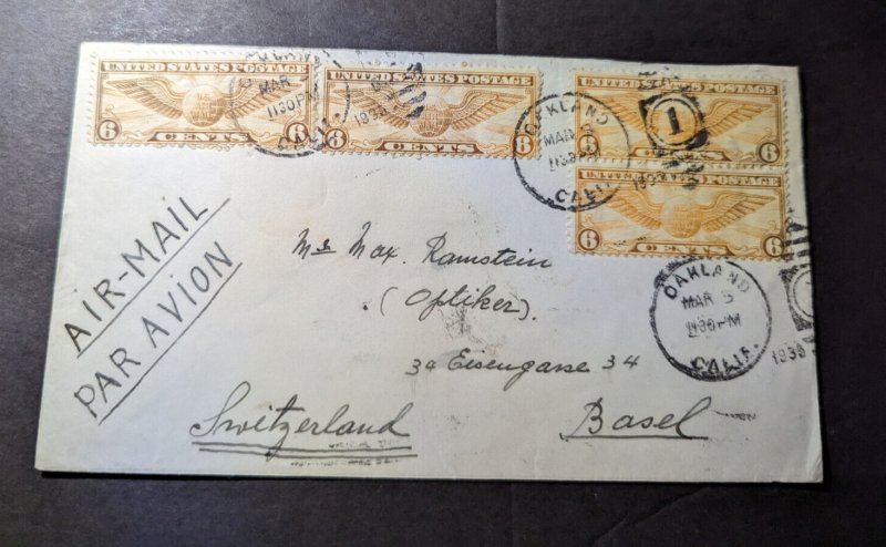 1935 USA Airmail Cover Oakland CA to Basel Switzerland