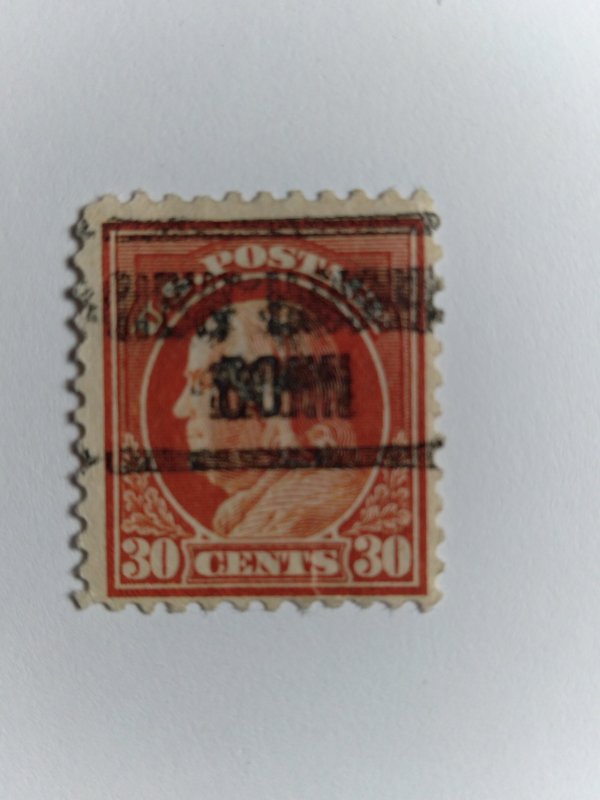 SCOTT #516 USED PRE-CANCEL THIRTY CENTS ORANGE RED FRANKLIN