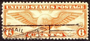 1934, US 6c, Winged Globe, Used, Bi-Plane cancel, Sc C19