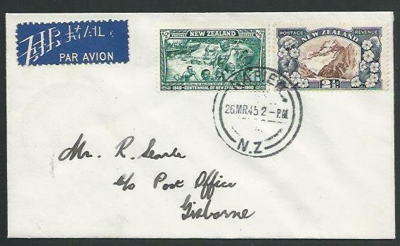 NEW ZEALAND 1945 first flight cover Napier to Gisborne.....................56770