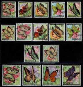 Burundi #240-55 ~ Cplt Set of 16 ~ Butterflies ~ CTO, NH  (1968)