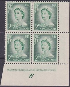 NEW ZEALAND 1955 2d large figures plate block # 6 MNH.......................Y289