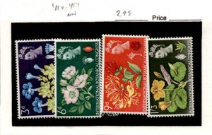 Great Britain, Postage Stamp, #414-417 Mint NH, 1964 Flowers (AC)