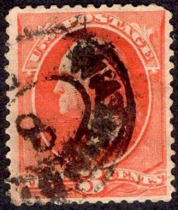 US Stamp #214 3c Vermillion Washington USED SCV $50