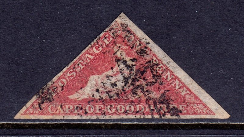 CAPE OF GOOD HOPE — SCOTT 3 — 1857 1d ROSE TRIANGLE WHITE PAPER— USED — SCV $325