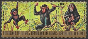 GUINEA 1977 10s CHIMPANZEE Se-tenant Strip of 3 AIRMAIL Sc C140 CTO Used