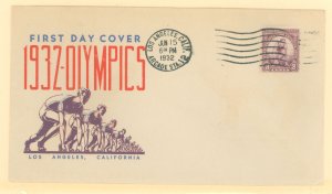 US 718 1932 Los Angeles, CA 3c Summer Olympics on a J.Decker first cachet 3 color FDC