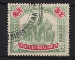 Malaya - FMS 1904 $2 wmk MCA sg49 fine used, Negri Sembilan cds cat £180 if po