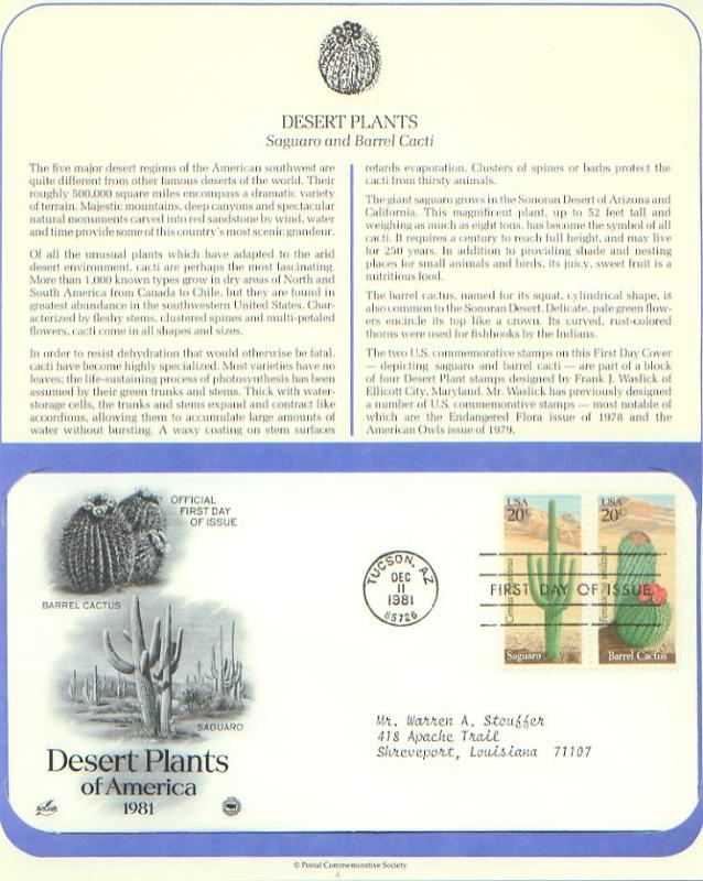 Desert Plants, FDC's (USHFDC1942)