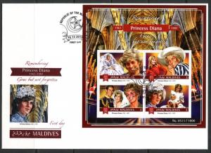 MALDIVES 2015 REMEMBERING PRINCESS DIANA  SHEET    FDC