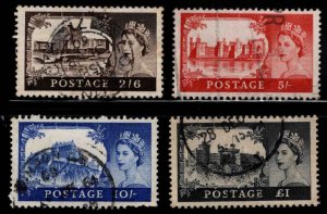 Great Britain Scott 371-374 Used wmk 372 castle stamp set top value Perfin