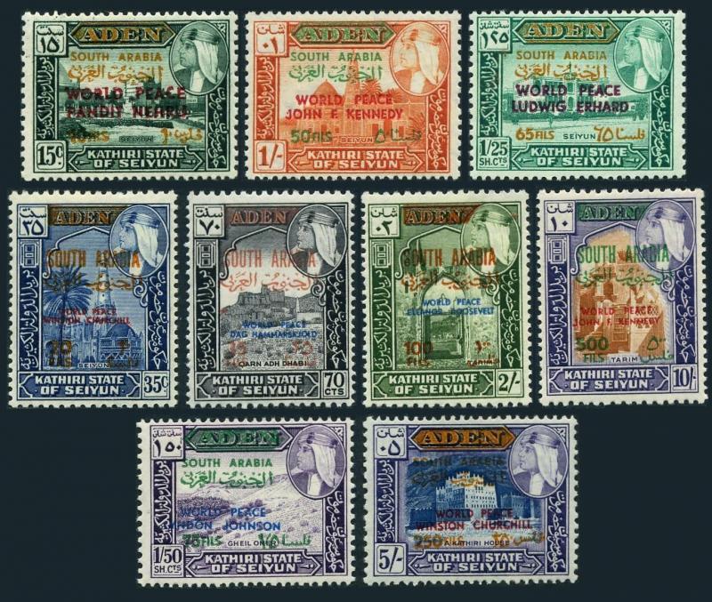 Aden State of Seiyun 99-107 Mi,MNH. World Peace: Nehru,Churchill,Kennedy,Erhard,