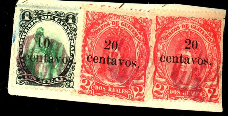 GUATEMALA #19 20 (2) USED FINE 1 STP CREASE Cat $199