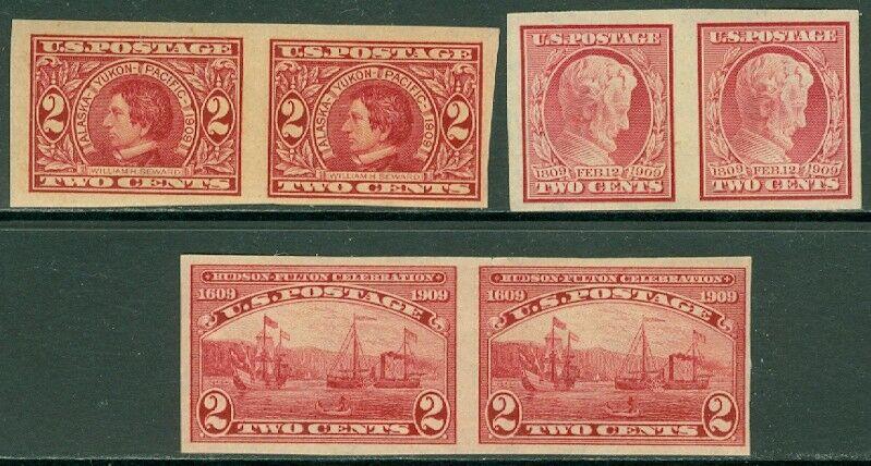 EDW1949SELL : USA 1909 Scott #368, 71, 73 pairs. Very Fine, Mint OG. Cat $100.00