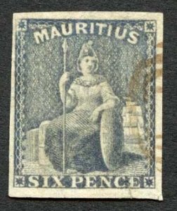Mauritius SG33 6d Dull purple-slate Very Fine used Cat 70++ pounds
