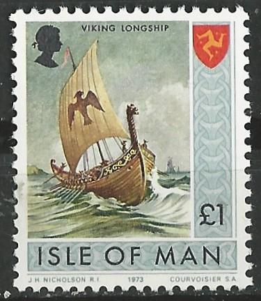 Great Britain-Isle Man # 27  £1  Viking Longship  (1)  Mint NH