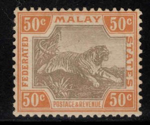 Malaya Scott 33c org brn, gray brn wmk 3 MH* 1905 Tiger stamp on chalky paper