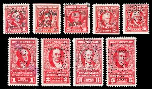 Scott R362//R378 1943 2c-$10.00 Dated Red Documentary Revenues Used F-VF