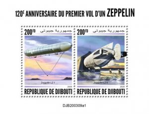 DJIBUTI - 2020 - First Zeppelin Flight - Perf 2v Sheet #1  - Mint Never Hinged