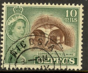 CYPRUS 1955 QE2 10m COPPER MINE Pictorial Scott No. 171 F-VF Used