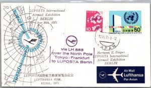 JAPAN - GERMANY FIRST FLIGHT LUFTHANSA CACHET AIRMAIL COVER ADDR CANC YR'1971