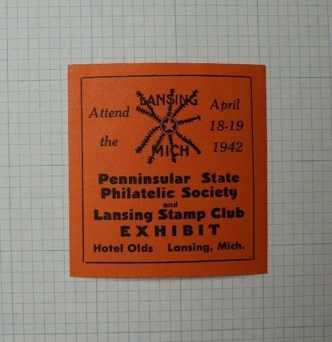 PS PS Lansing MI Stamp Club Expo !942 Souvenir Label AD