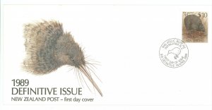 New Zealand 930 1989 $10 Definitive (Little Spotted Kiwi) single on an unaddressed, cacheted FDC