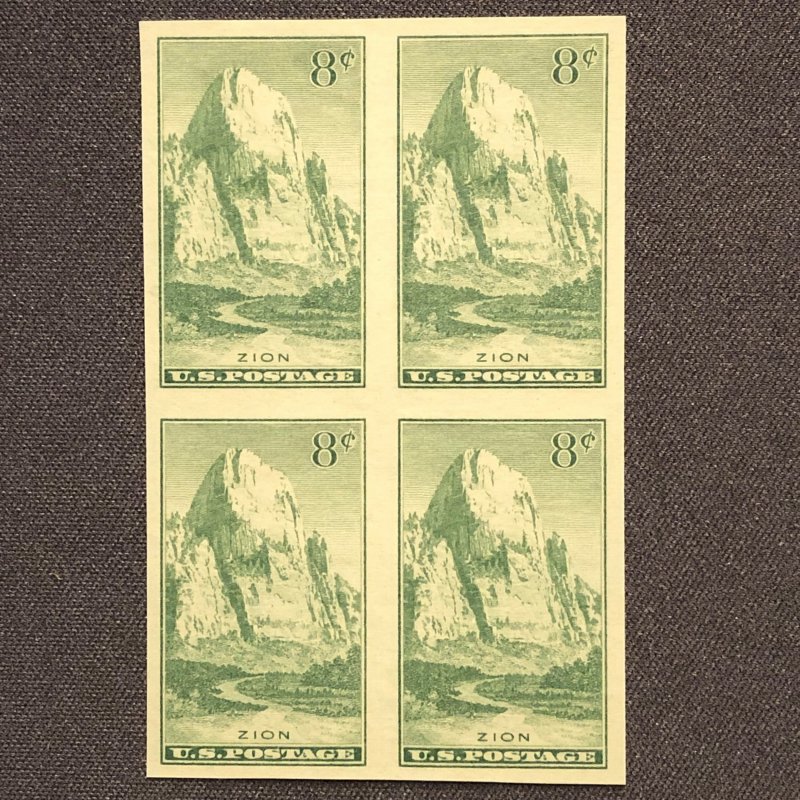 763, 8c National Parks, Zion,  Block of 4, Mint No Gum, CV $20.00