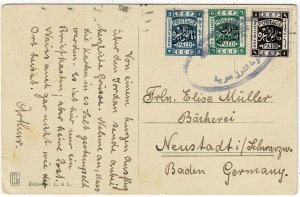 Jordan 1926 postcard to Germany, SG 143, 145, 148