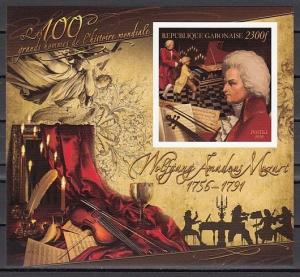 Gabon, 2010 issue. Composer Mozart, IMPERF s/sheet.