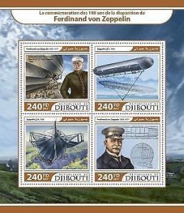 2017 Djibouti Mnh Ferdinand Von Zeppelin. Michel: 1603-1606. Scott: 1158