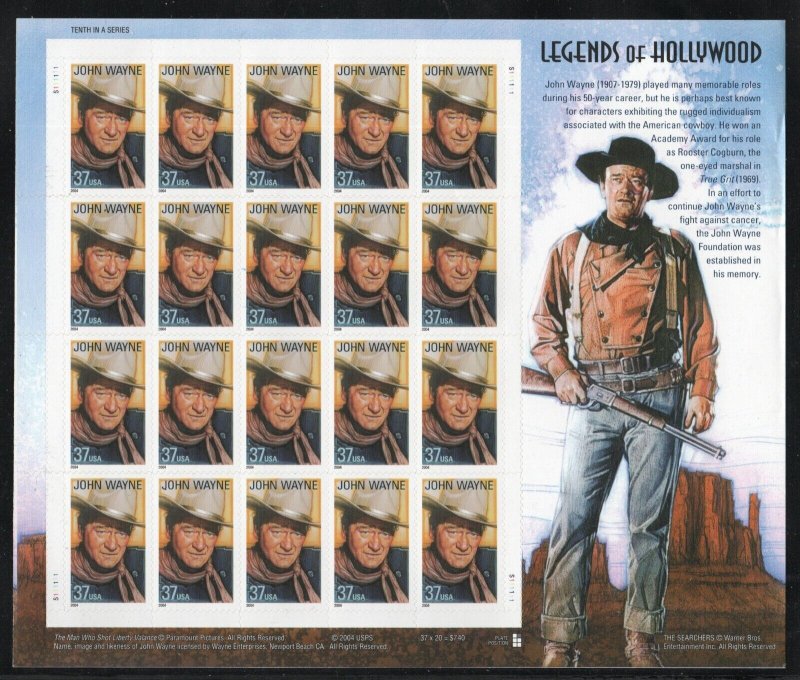 ALLY'S STAMPS US Scott #3876 37c John Wayne - Pane [20] MNH F/VF [W-14]