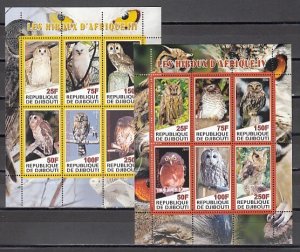 Djibouti, 2010 Cinderella issue. Owls of Africa, 2 sheets of 6. #3-4. ^