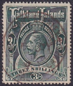FALKLAND ISLANDS 1912 3s slate-green fine used with almost - 37326