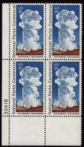 SC#1453 8¢ Old Faithful, Yellowstone Plate Block: LL #33418 (1972)  MNH