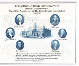 ABNC  SO54 1987 Souvenir Card 200th Anniversary of the US Constitution