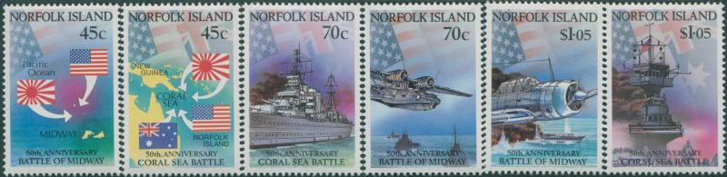 Norfolk Island 1992 SG528-533 WWII Coral Sea Midway set MNH