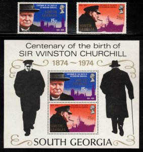 SOUTH GEORGIA 1974 Churchill; Scott 39-40, 40a, SG 40-42; MNH
